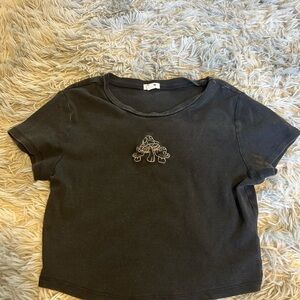 Black T-Shirt with Embroidered Design